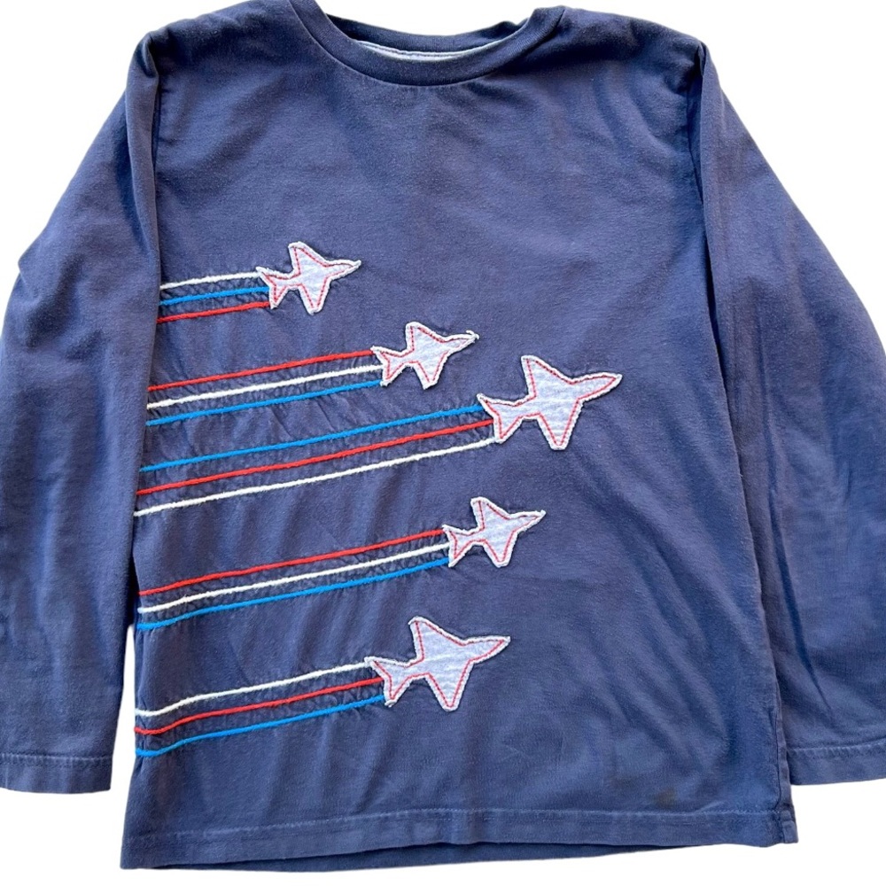 Mini Boden 5 jets appliqué and embroidered long sleeve shirt size 6-7Y